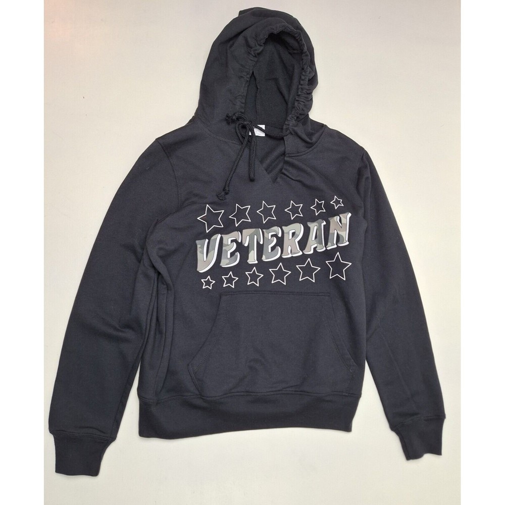 Sonoma Community Veteran Black Fleece Retro Star Hoodie Sweatshirt Women XS, S